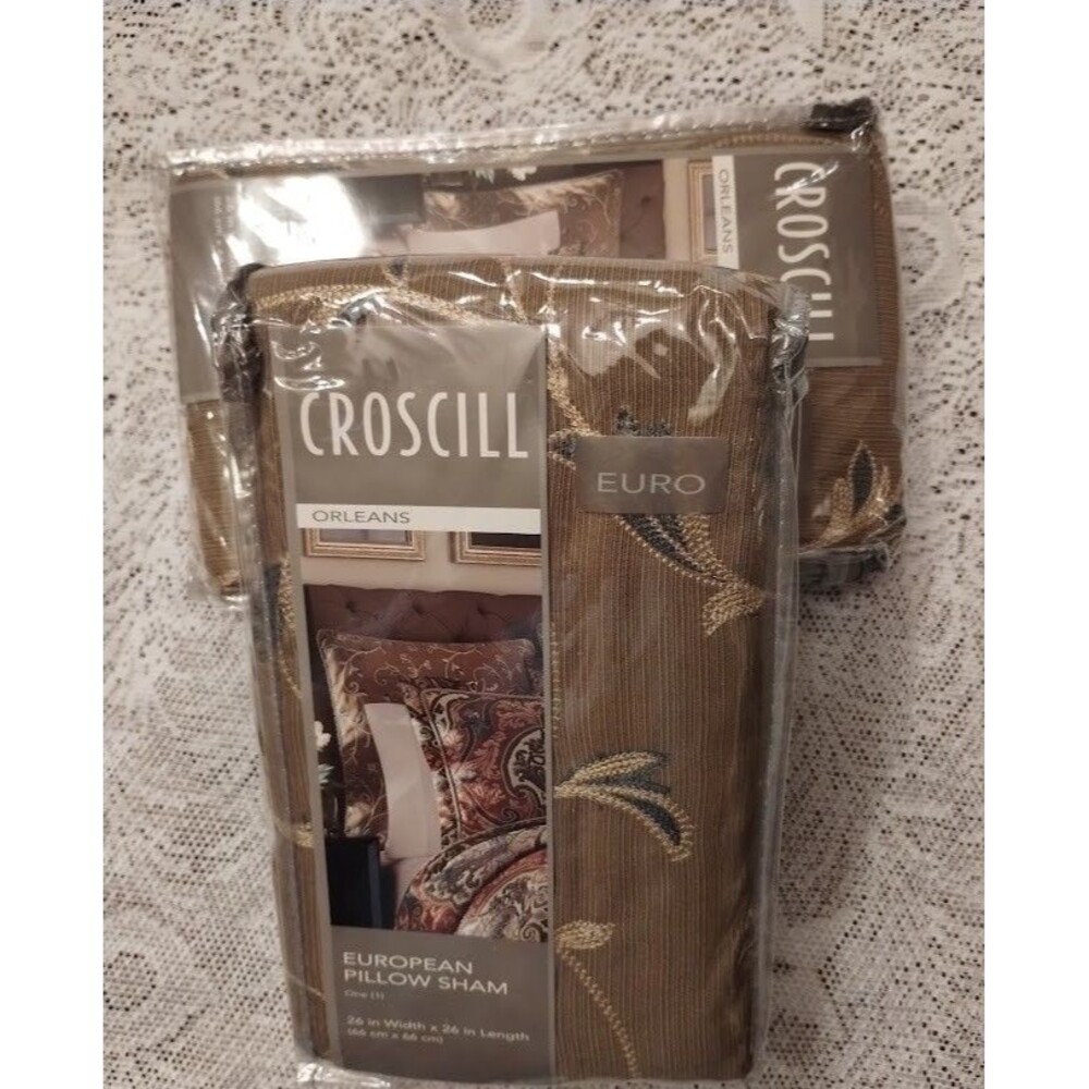 Lot of 2 CROSCILL Orleans PILLOW SHAMS embroidered Euro size a 26" X 26" NEW